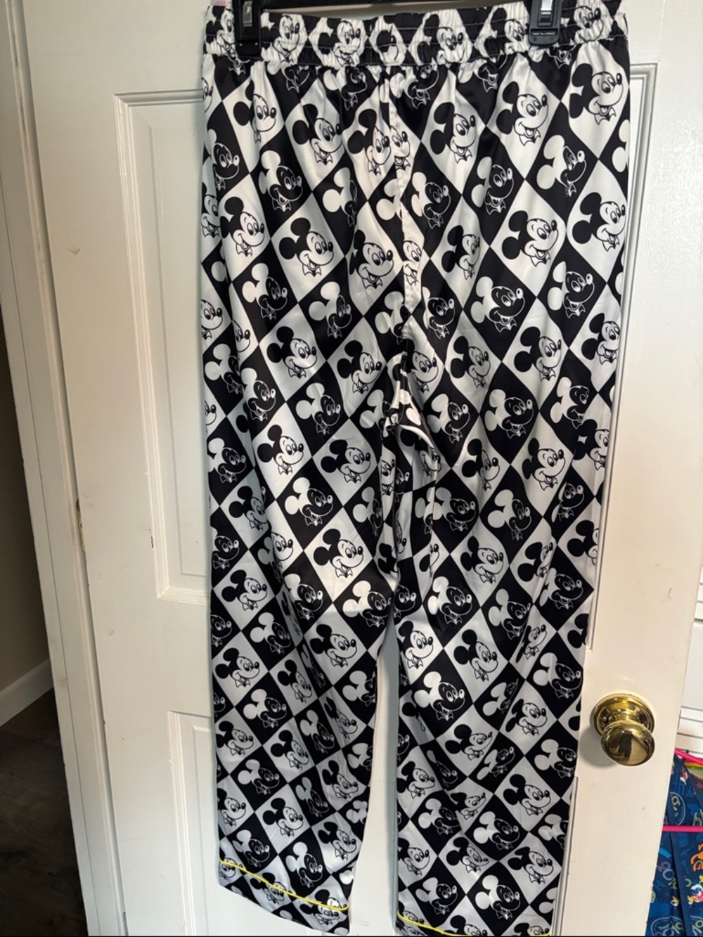 Disney Black & White Mickey Mouse Diamond Print Lounge Pants with Yellow Trim - Picture 6 of 8
